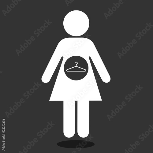 Vector of icon of woman with coathanger - pro-choice attitude during unintended pregnancy. Ban and illegality to terminate gravidity and consequent danger of unsafe method to kill unborn baby