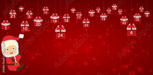 Red Bokeh Advent Calendar hanging gifts Christmas Baby Santa