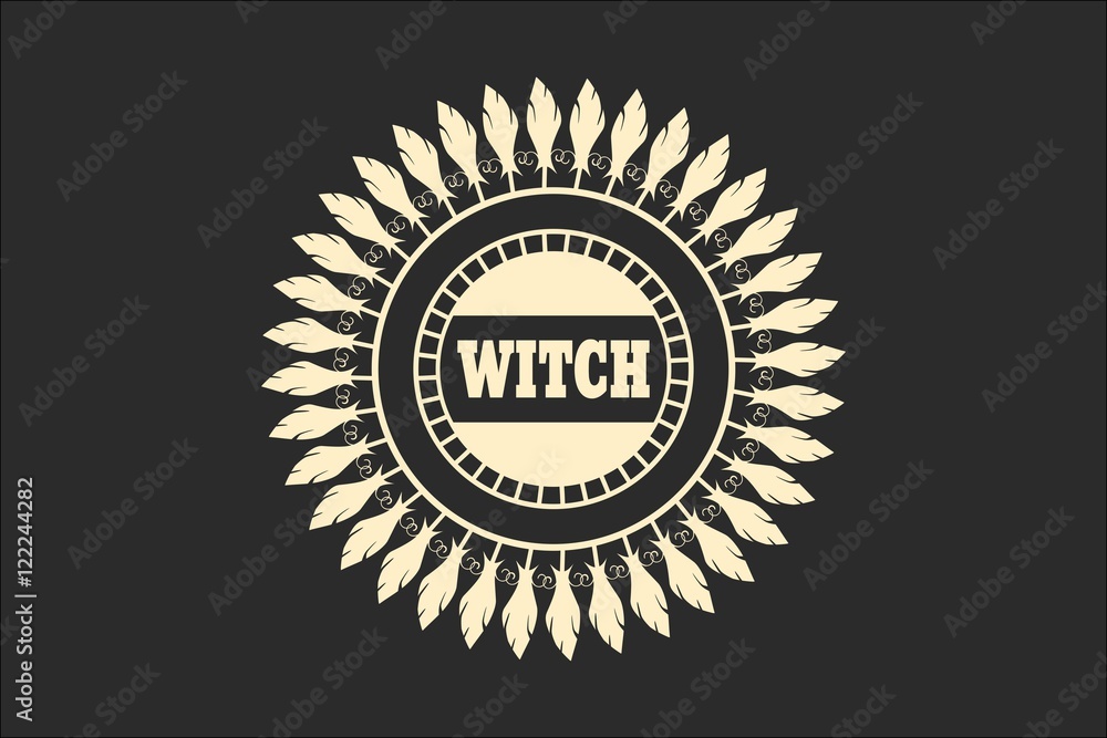 Naklejka premium Stamp with Witch text and broomstikcs. Round shape seal. Monochrome style