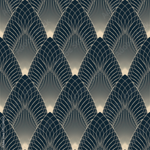 vintage guilloche scales seamless pattern in ivory and dark blue