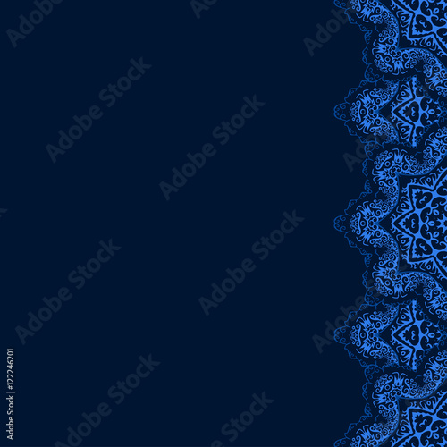 Vector decorative border with blue lace from snowflakes. Greetin