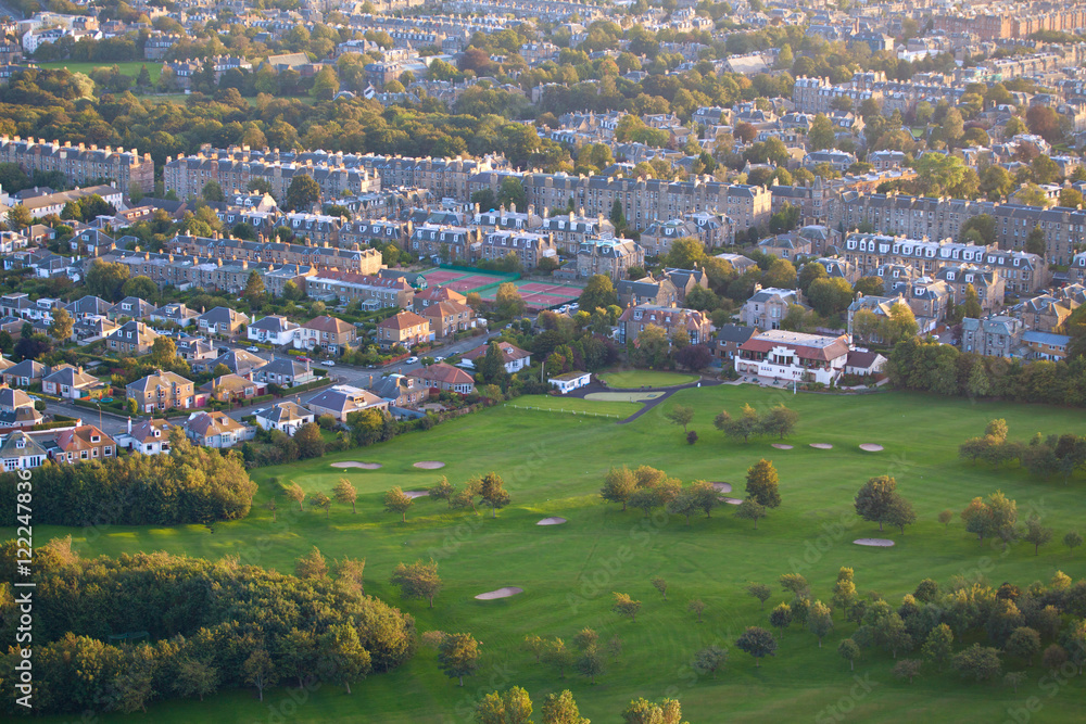 View of Edinburgh Prestonfield Golf Club course and town houses