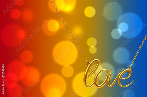 Golden Jewelry Necklace with Love Sign. 3d Rendering