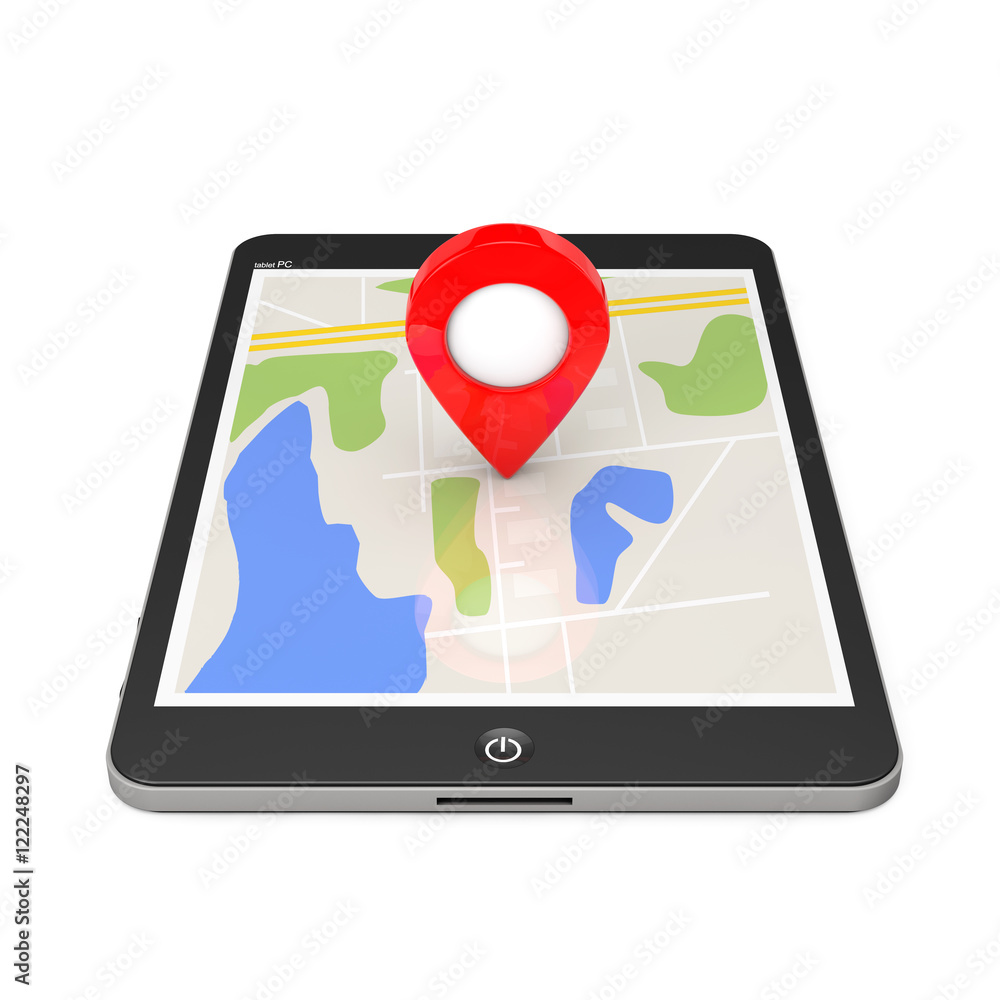 Navigation via Tablet PC. Location Pointer on Tablet PC with Map Navigation via Tablet PC. Location Pointer on Tablet PC with Map