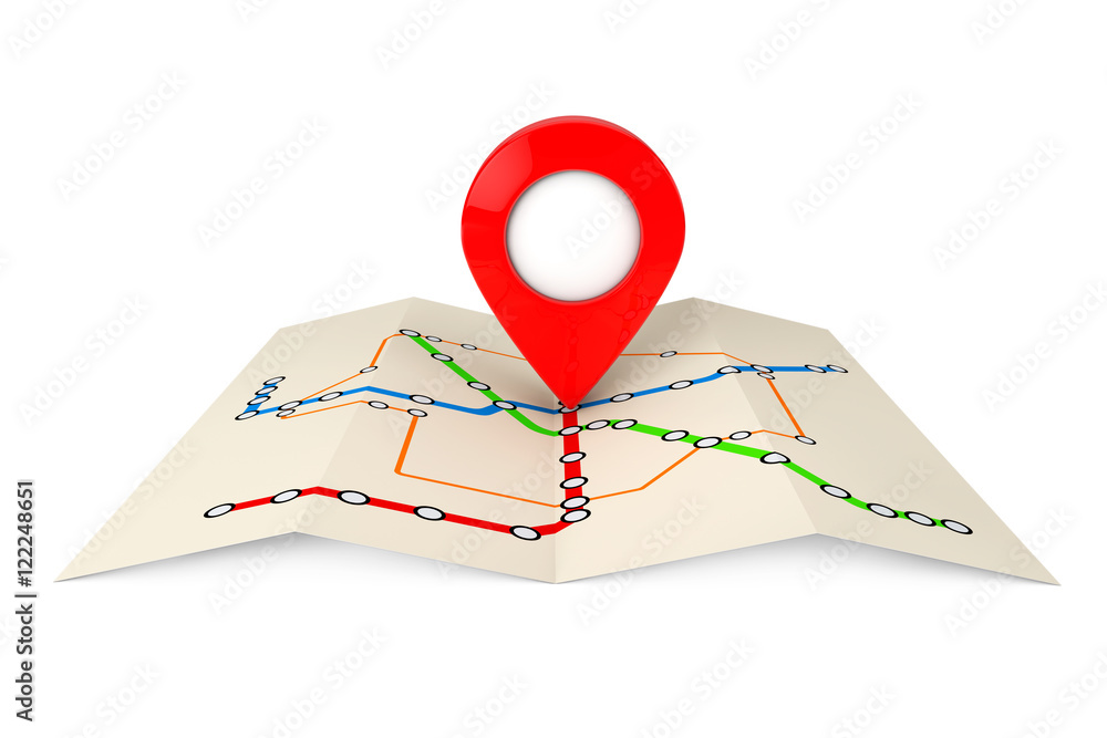 Naklejka premium Streszczenie Metro Transport lub mapa metra z czerwonym pinem docelowym.