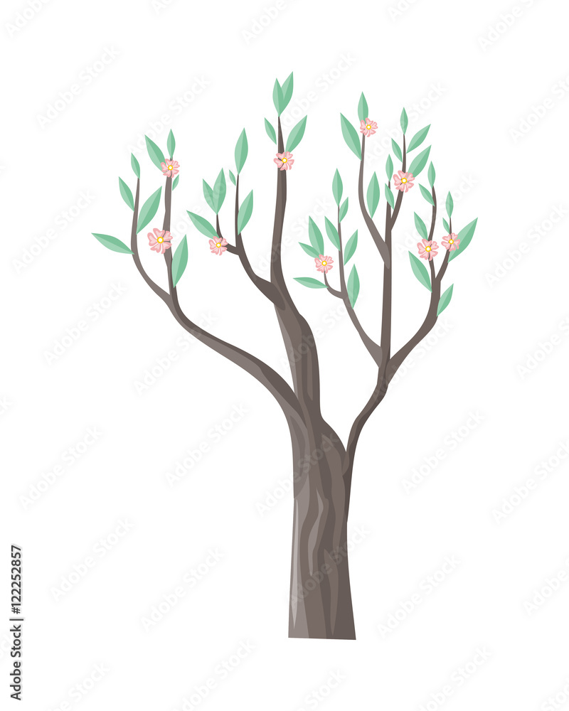 Obraz premium Vector Tree in Blossom with Beautiful Flowers
