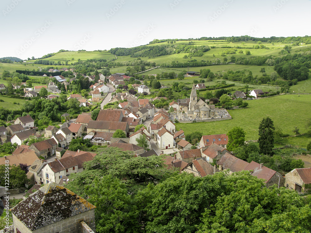 Hills and medieval village of Rochepot in France