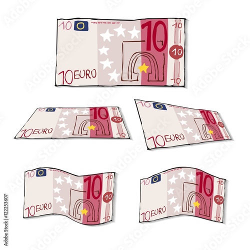 10 Euro Schein - gemalt - handgezeichnet - verschiedene Perspektiven - Freisteller freigestellt
