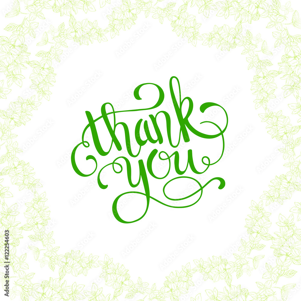 Thank you card. Plant in blossom, branch with flower ink sketch. Vector illustration for your design Thank you card. Plant in blossom, branch with flower ink sketch. Vector illustration for your design