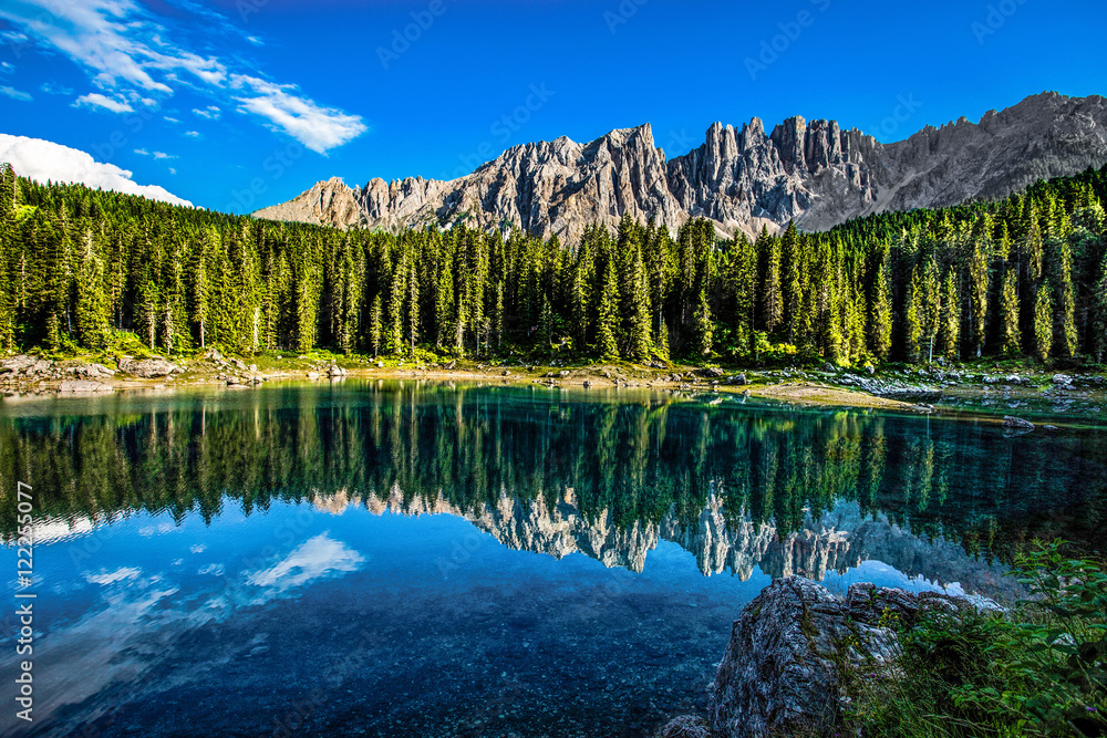 Karersee, Carezza lake, is a lake in the Dolomites in South Tyrol, Italy.
