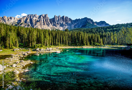 Karersee, Carezza lake, is a lake in the Dolomites in South Tyrol, Italy. photo