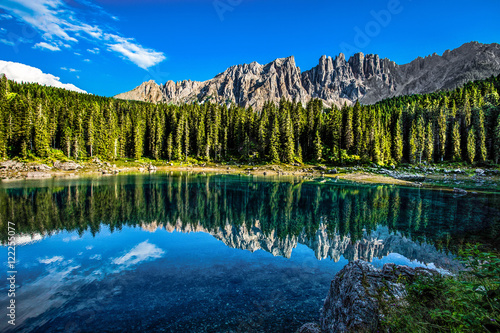 Fototapeta Naklejka Na Ścianę i Meble -  Karersee, Carezza lake, is a lake in the Dolomites in South Tyrol, Italy.