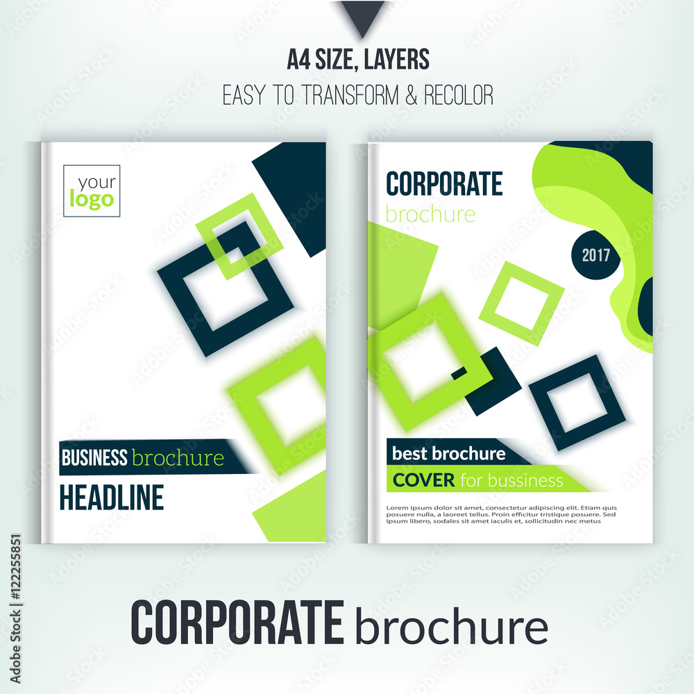Brochure cover design template. Geometric square abstract flyer background.  Green Corporate identity. Business professional poster in A4 size. Stock  Vector | Adobe Stock