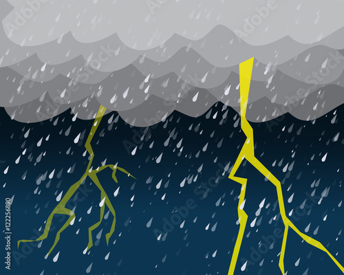 Heavy rain and lightening in dark sky