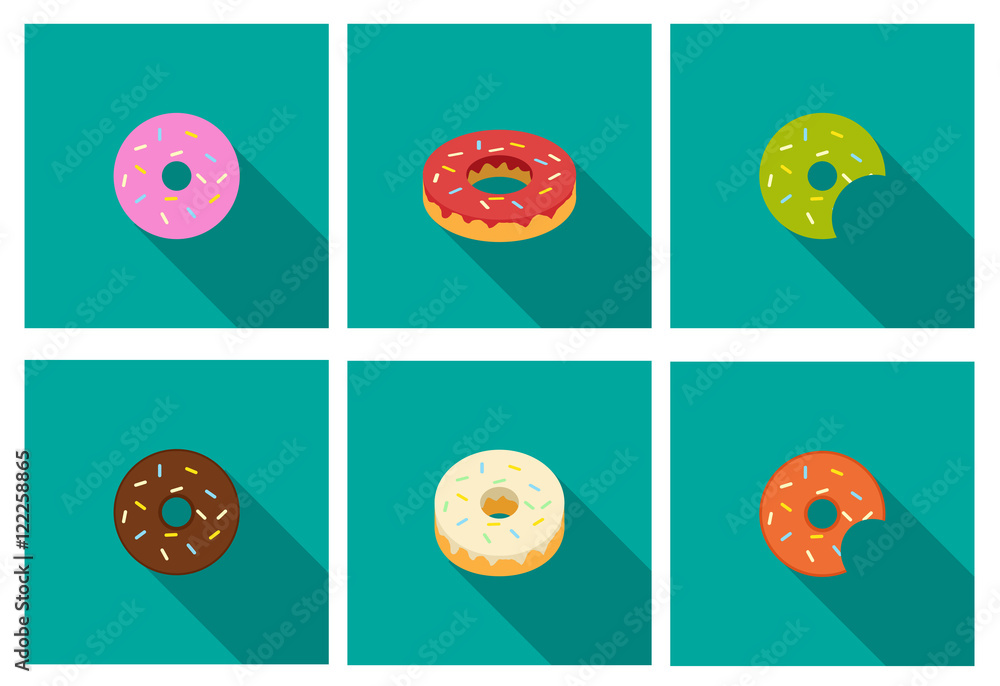 Donut icons in flat style, vector