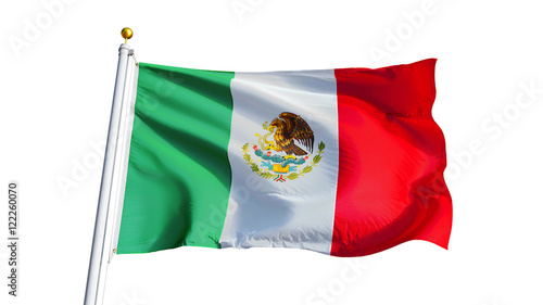 Mexico flag waving on white background, close up, isolated with clipping path mask alpha channel transparency