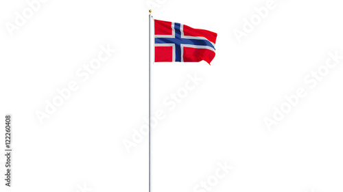 Norway flag waving on white background, long shot, isolated with clipping path mask alpha channel transparency