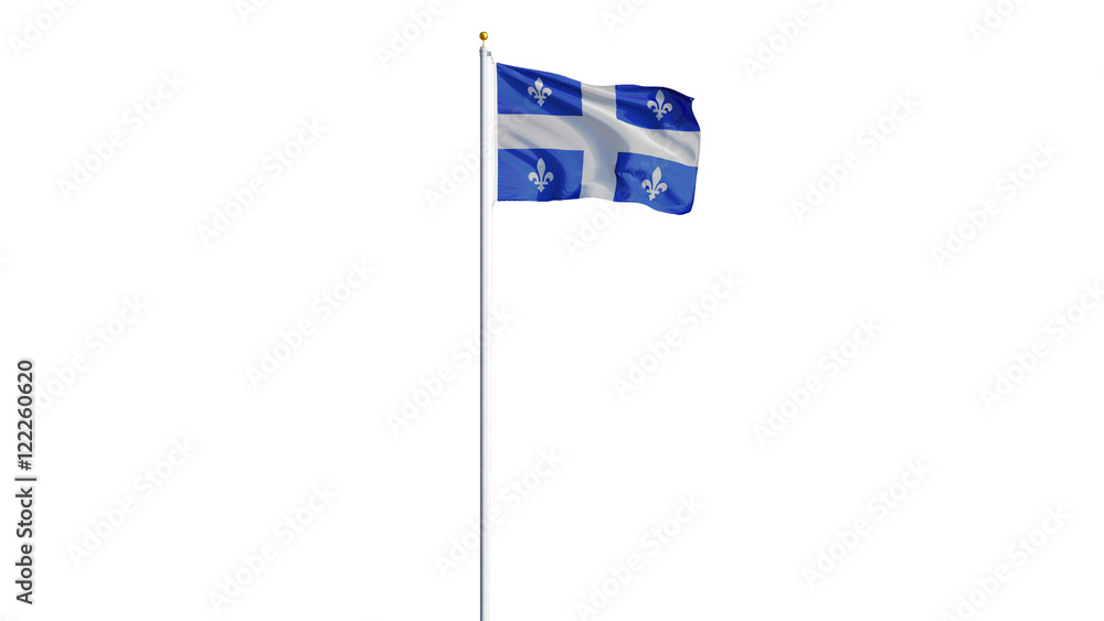 Obraz premium Quebec flag waving on white background, long shot, isolated with clipping path mask alpha channel transparency