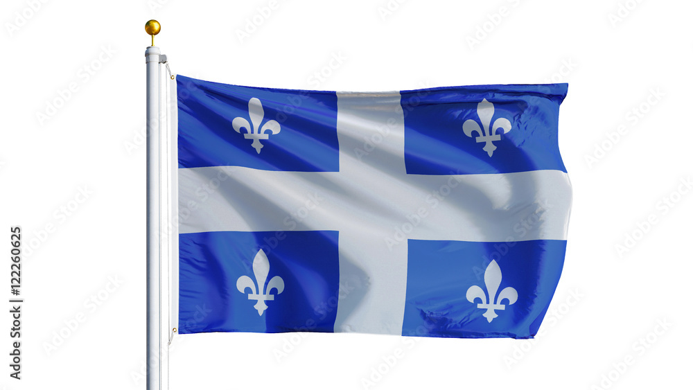 Fototapeta premium Quebec flag waving on white background, close up, isolated with clipping path mask alpha channel transparency