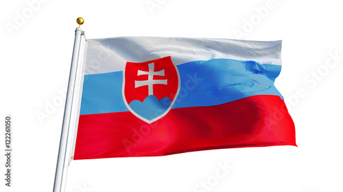 Canvas Print Slovakia flag waving on white background, close up, isolated with clipping path