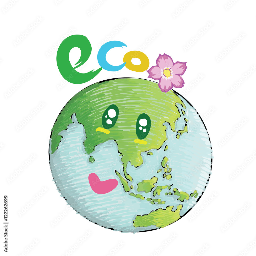 Earth with smiling face. Nature concept. Eco design for earth day ...