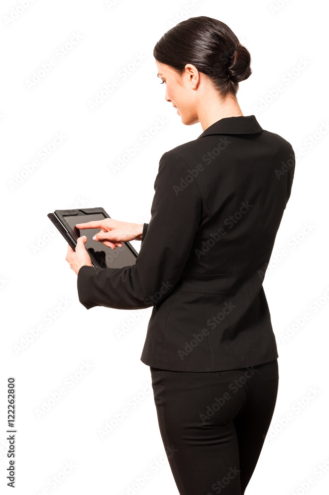 Businesswoman with Digital Tablet Computer on White Businesswoman with Digital Tablet Computer on White