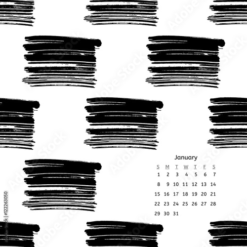 Wallpaper Mural Calendar 2017 with hand drawn brush ink grunge black and white texture Torontodigital.ca