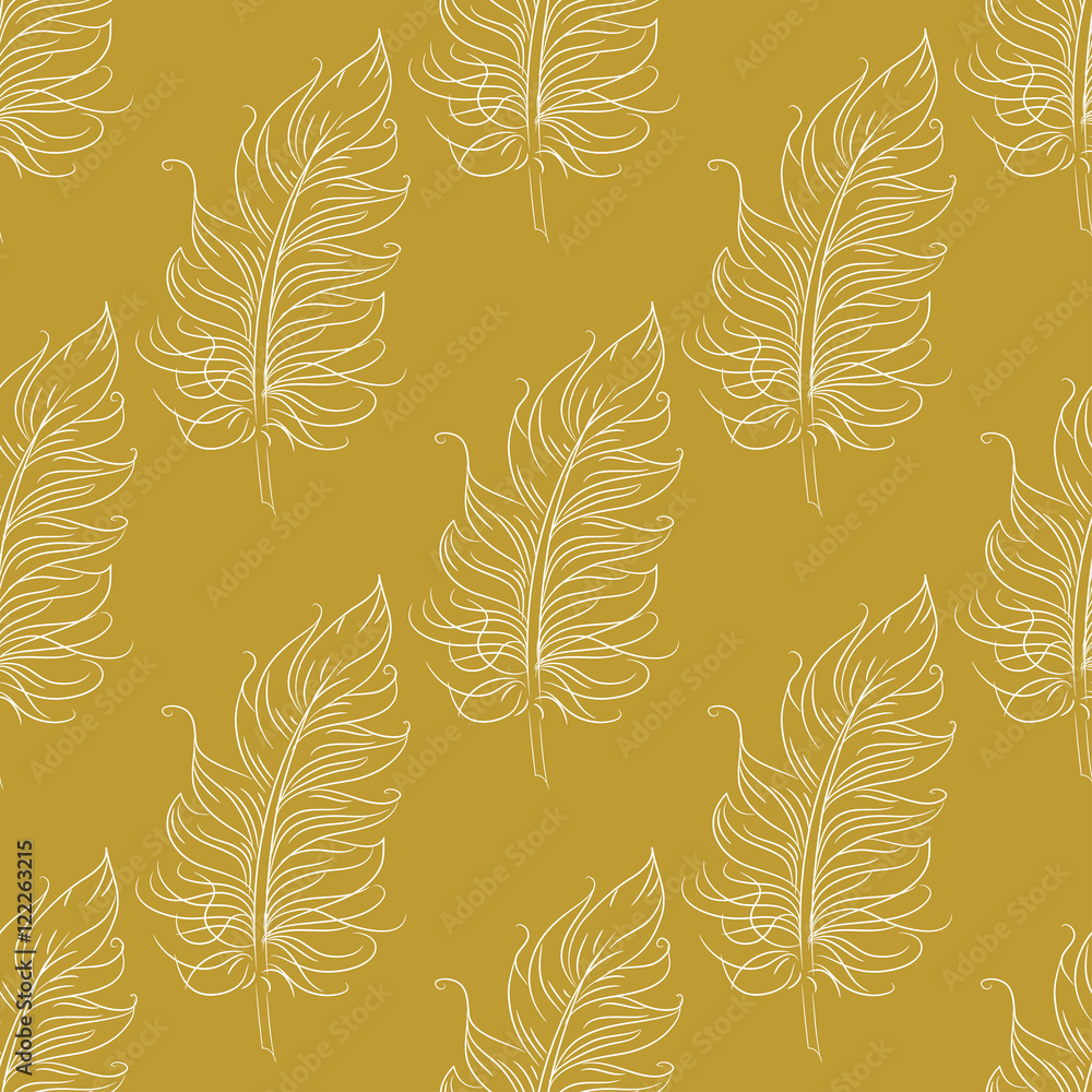 Fototapeta Golden feather decor seamless pattern. Vector illustration for your design