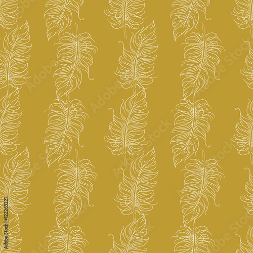 Golden feather decor seamless pattern. Vector illustration for your design
