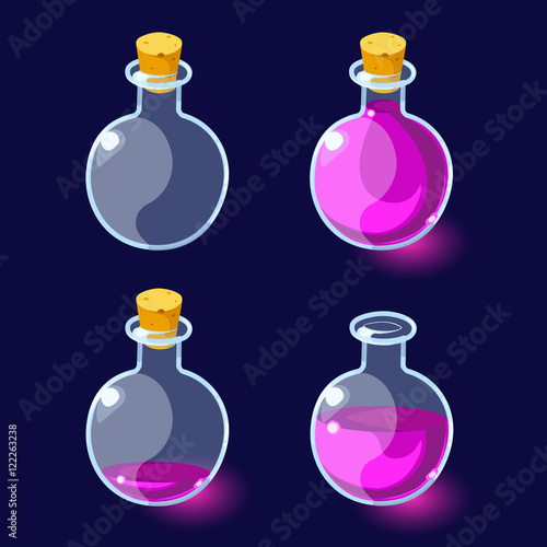 Vector illustration. Set of Cartoon Bottles potion.