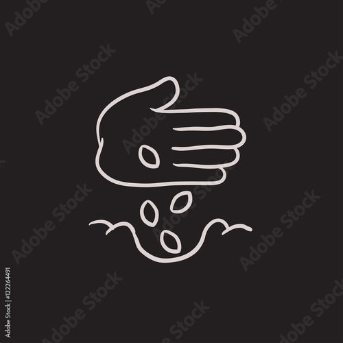 Hand planting seeds in ground sketch icon.