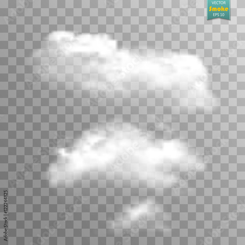 Fog or smoke isolated transparent special effect. White vector cloudiness, mist or smog background. Vector illustration