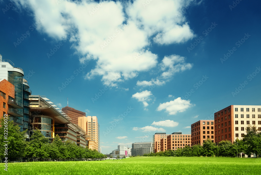 modern apartment building in park, Berlin, Germany