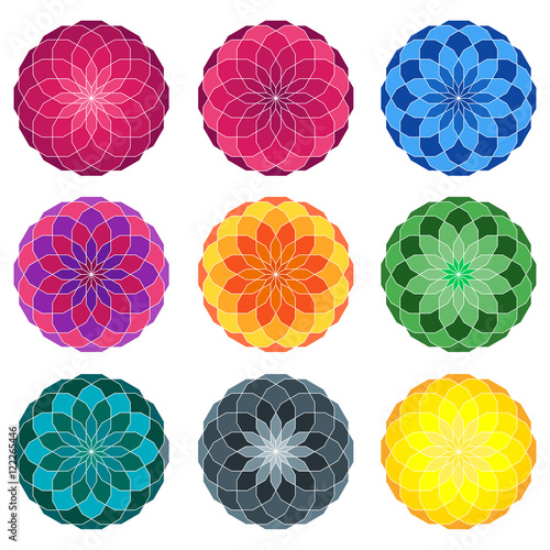 Round colored patterns on a white background in vector