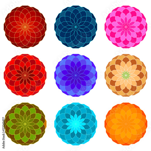 Round colored patterns on a white background in vector