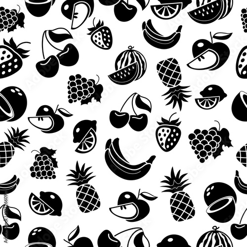 Black fruits pattern on white background 