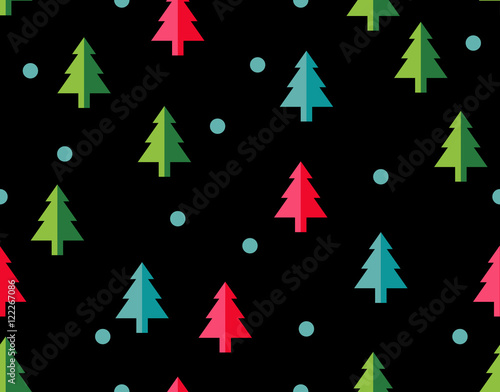 Seamless pattern Christmas trees for new year greeting card/wallpaper background. Vector Illustration.