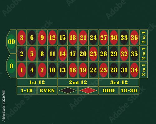 Traditional American Roulette Table raster illustration