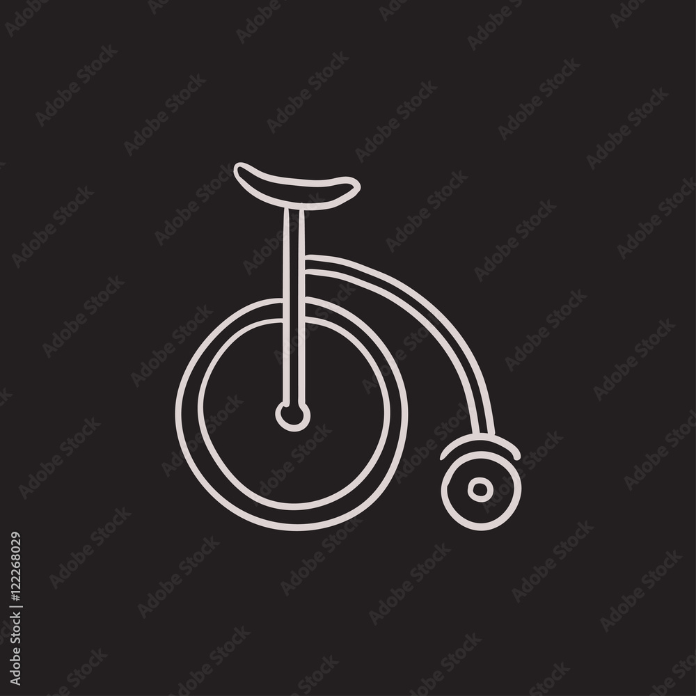Circus old bicycle sketch icon. Circus old bicycle sketch icon.
