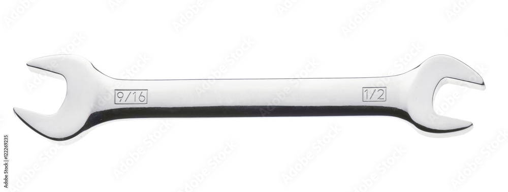 Gleaming silver open end wrench isolated on white background Gleaming silver open end wrench isolated on white background