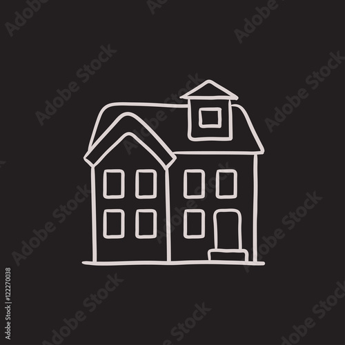 Two storey detached house sketch icon.