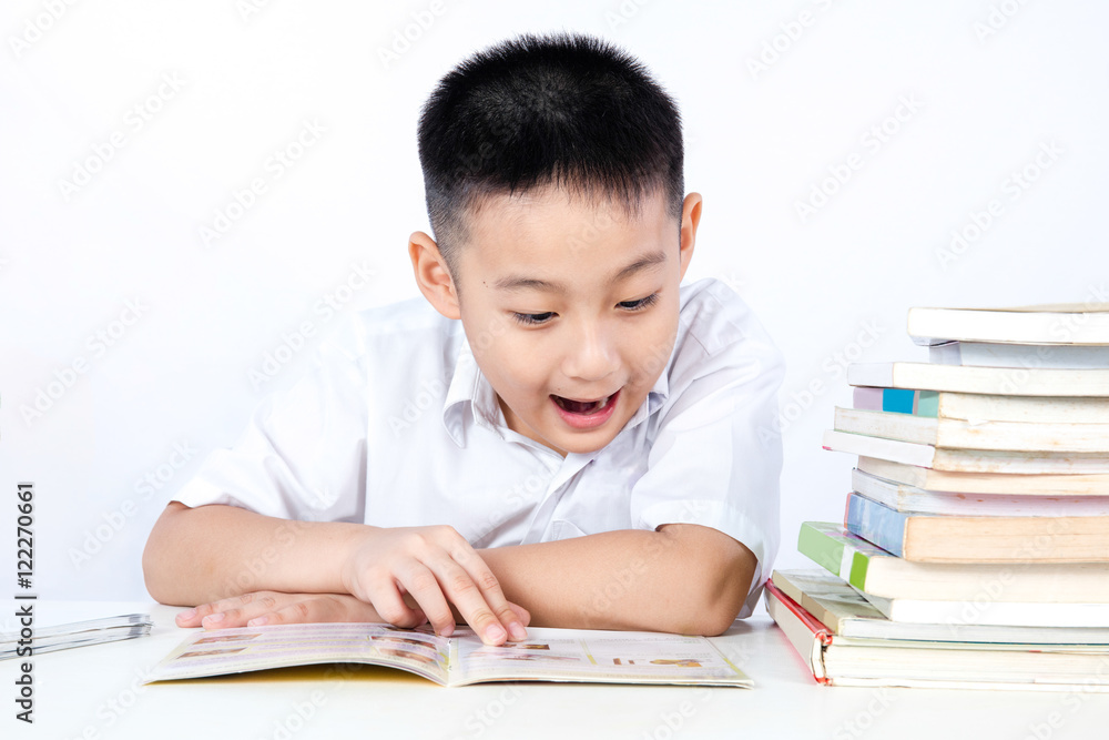 Surprise Asian Chinese Little Boy Wearing Student Uniform Readin Surprise Asian Chinese Little Boy Wearing Student Uniform Readin