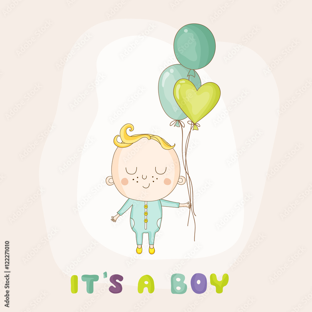 Baby Girl with Balloons - Baby Shower or Arrival Card - in vector Baby Girl with Balloons - Baby Shower or Arrival Card - in vector