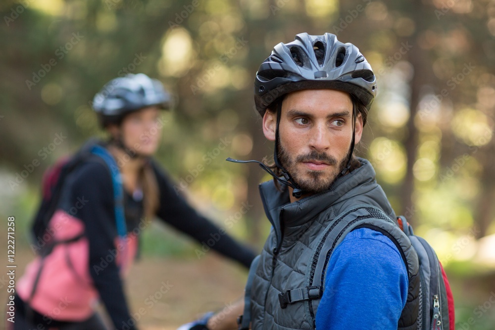 Male biker in forest Male biker in forest