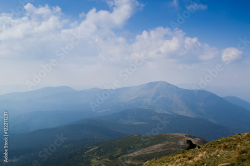 View from the top of the mountain Hoverla  Carpathian Mountains. Hoverla  2061 m  - the highest mountain and the highest peak in the territory of Ukraine.
