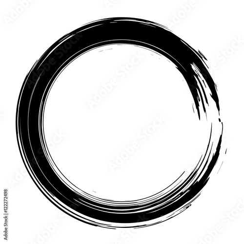 Grunge hand drawn black paintbrush circle shape. Curved brush st photo