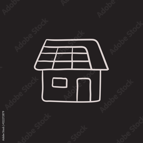 House with solar panel sketch icon.