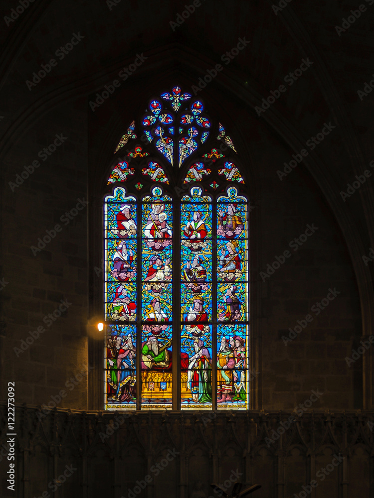 Stained Glass Window in the Basilica St Seurin in Bordeaux