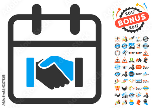Contract Day pictograph with bonus 2017 symbols. Vector illustration style is flat iconic symbols, white background.