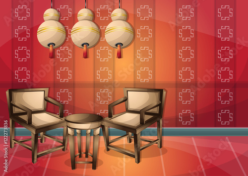 cartoon vector illustration interior chinese room with separated layers in 2d graphic